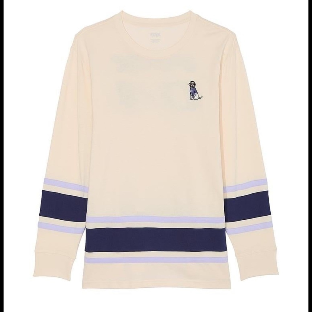 NWT PINK by Victoria’s Secret Cream Cotton Long Sleeve T-Shirt Top Size XS